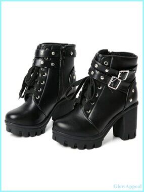 Chunky Heel Ankle Combat Booties for Women Punk Goth Platform Boots with Zipper